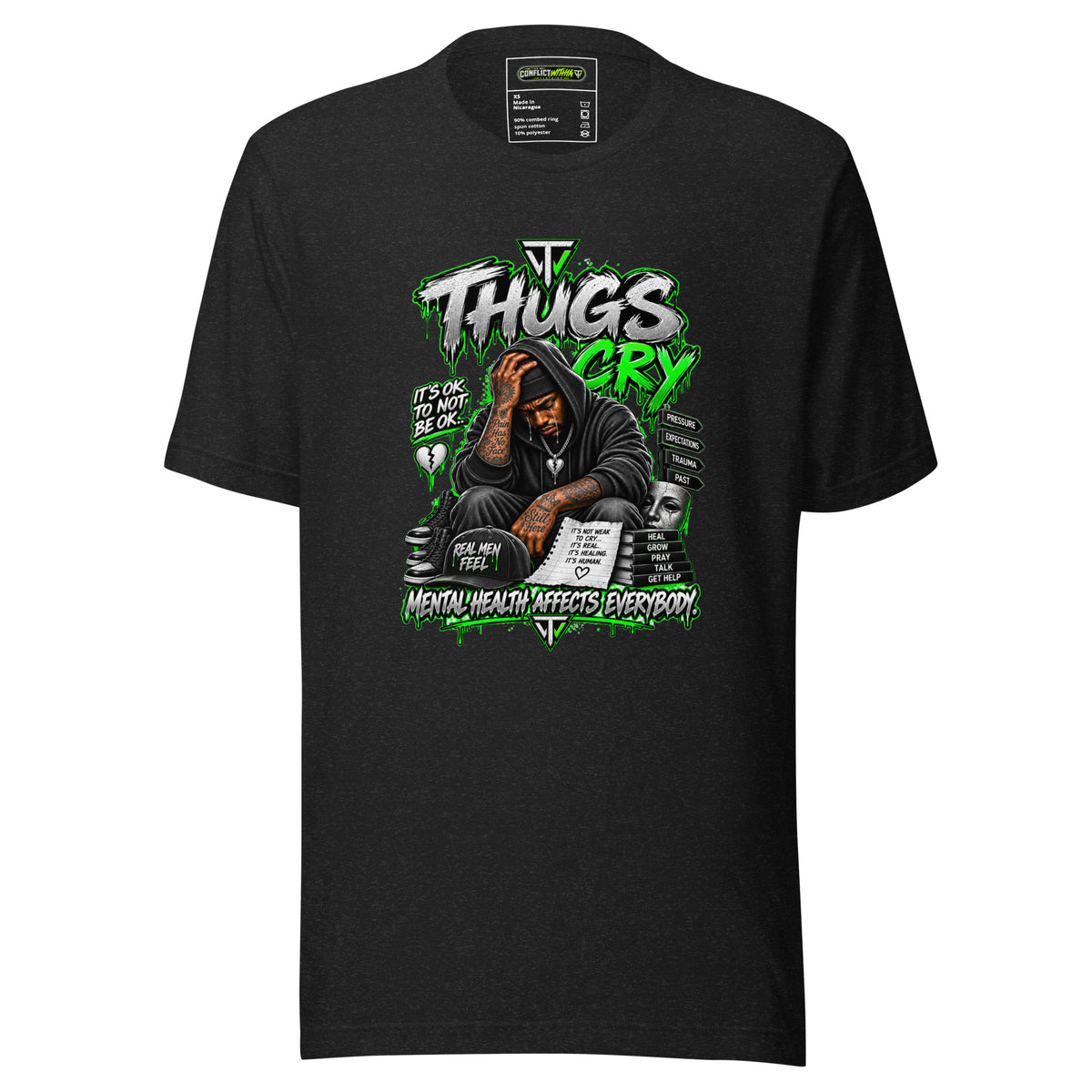 THUGS CRY Mental Health Awareness Tee - urban unisex graphic t-shirt by The Conflict Within Clothing