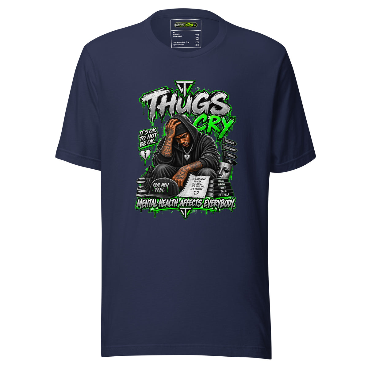 THUGS CRY Mental Health Awareness Tee - urban unisex graphic t-shirt by The Conflict Within Clothing