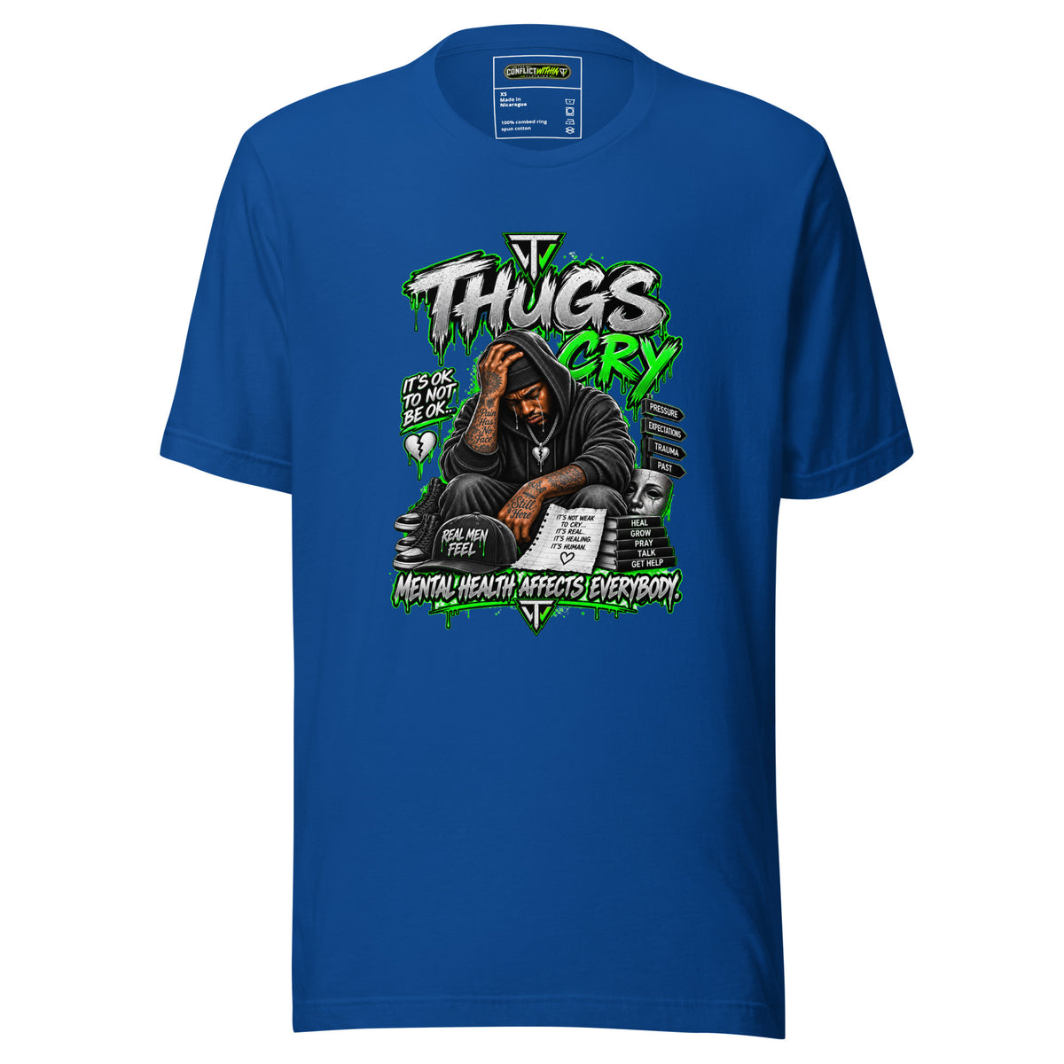 THUGS CRY Mental Health Awareness Tee - urban unisex graphic t-shirt by The Conflict Within Clothing