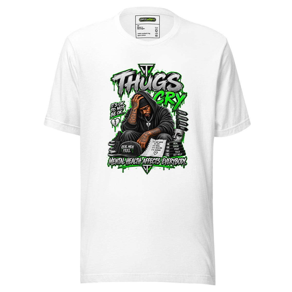 THUGS CRY Mental Health Awareness Tee - urban unisex graphic t-shirt by The Conflict Within Clothing